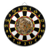 斑点を付けられた皮の金ゴールドホイルを持つ緑の瞳のヒョウ ダーツボード (正面)