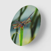 斑点を付けられた赤くおよび黒いトンボ ラウンド壁時計 (傾斜)