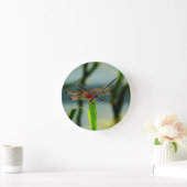 斑点を付けられた赤くおよび黒いトンボ ラウンド壁時計 (ホーム)