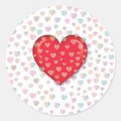 斑点模様のクラシックな赤いハート型ステッカー ラウンドシール (正面)