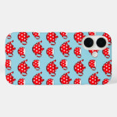 斑点状の赤いティーポットとカップブルーパターン Case-Mate iPhoneケース (裏面 (横))