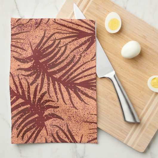 斑状の背葉景に赤茶色の キッチンタオル (四つ折り)