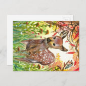 斑鹿と小鳥 ポストカード (正面/裏面)