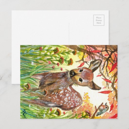 斑鹿と小鳥 ポストカード (正面/裏面)