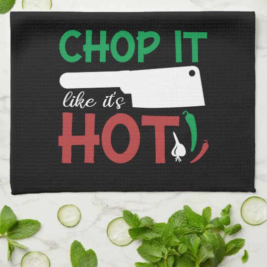 料理おもしろいは熱い赤と緑のようにチョップ キッチンタオル (折り畳み)