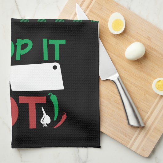 料理おもしろいは熱い赤と緑のようにチョップ キッチンタオル (四つ折り)
