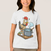 料理おもしろいチキンエプロン – 鶏スープ作り トライブレンドＴシャツ (正面)