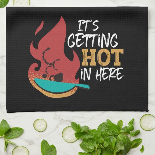 料理おもしろいプン熱い赤い黒い格子縞が出ている キッチンタオル (折り畳み)