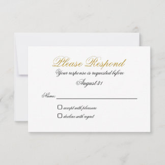 料理なしの返信カード（ゴールド） 出欠カード