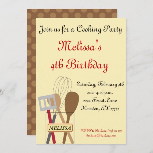 料理のパーティの招待状 招待状 (正面/裏面)