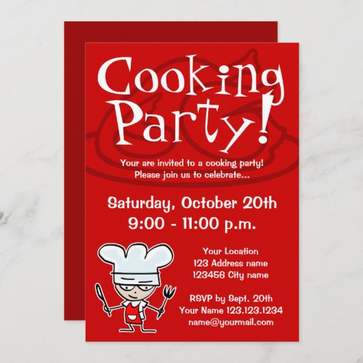 料理のパーティの招待状 招待状 (正面/裏面)