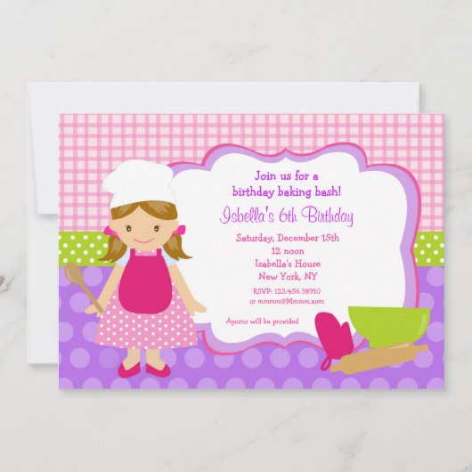 料理のベーキングのバースデーパーティ招待状 招待状 (正面)