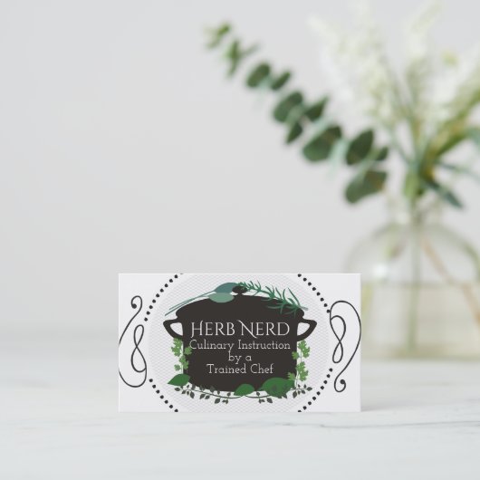 料理のポットのハーブのシェフのケイタリングビジネスカード 名刺 (スタンド正面)