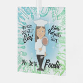 料理の卒業生ブルネット女性シェフのクリスマス ガラスオーナメント (正面左)