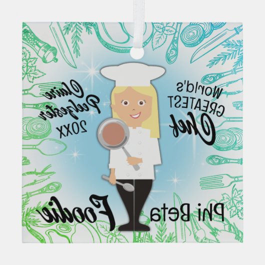 料理の卒業生ブロンド女性シェフのクリスマスツリー ガラスオーナメント (裏面)