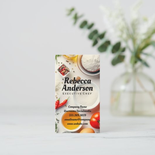 料理の材料をホワイトテーブルに表示 | シェフ 名刺 (スタンド正面)