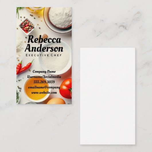 料理の材料をホワイトテーブルに表示 | シェフ 名刺 (正面/裏面)