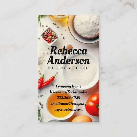 料理の材料をホワイトテーブルに表示 | シェフ 名刺 (正面)