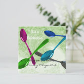 料理の現代的なスプーンのお祝い招待状 招待状 (スタンド正面)