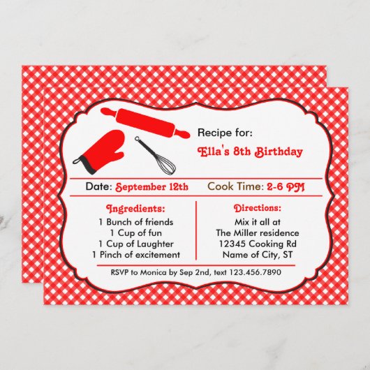 料理の誕生日のパーティの招待状 招待状 (正面/裏面)