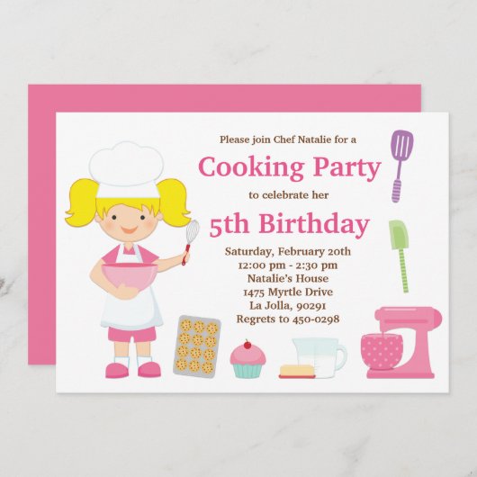 料理の誕生日のパーティの招待状 招待状 (正面/裏面)