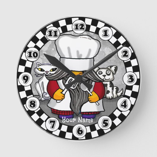 料理をする gnome ラウンド壁時計 (正面)