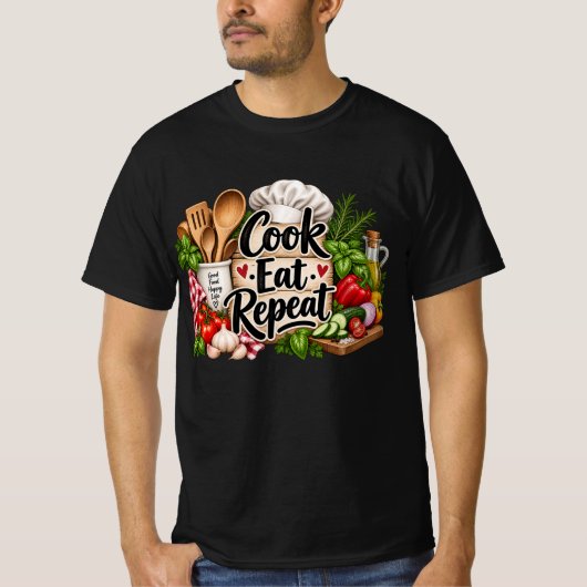 料理を楽しむ面白いデザイン Tシャツ (正面)