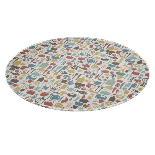 料理アイコンが付いているパターン カッティングボード (角)