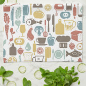 料理アイコンが付いているパターン キッチンタオル (折り畳み)