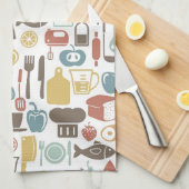 料理アイコンが付いているパターン キッチンタオル (四つ折り)