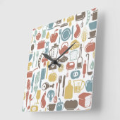 料理アイコンが付いているパターン スクエア壁時計 (傾斜)