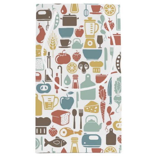 料理アイコンが付いているパターン スモールペーパーバッグ (裏面)