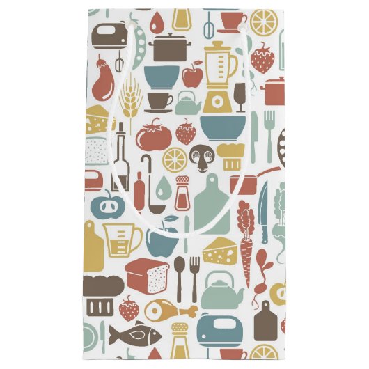 料理アイコンが付いているパターン スモールペーパーバッグ (正面)