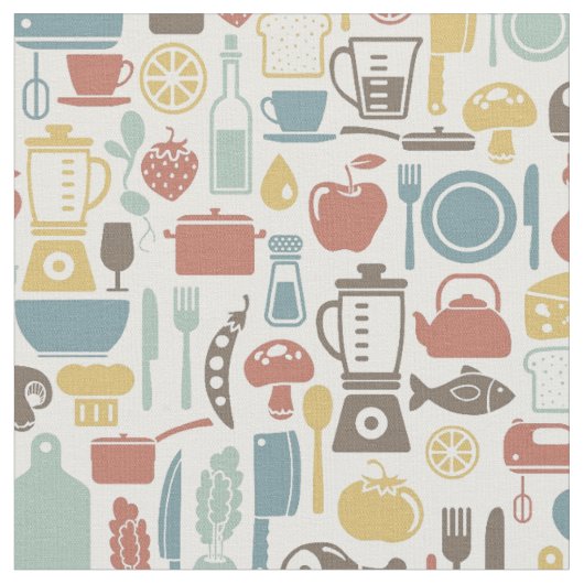 料理アイコンが付いているパターン ファブリック (クローズアップ)
