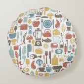 料理アイコンが付いているパターン ラウンドクッション (裏面)