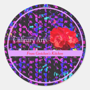 料理アーツパープル抽象芸術パターン付き/レッドローズ ラウンドシール