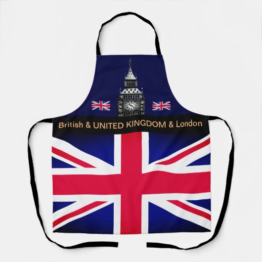 料理イギリス&イギリス国旗、ビッグベン・シェフのキッチン エプロン (正面)
