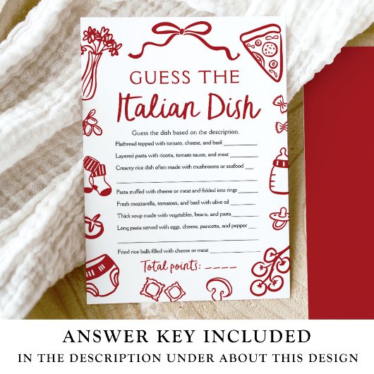 料理イタリアンのブライダルシャワーイタリアンゲーム 招待状