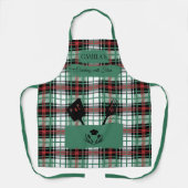 料理カスタム器具ポケット付きグリーンプレイド エプロン (正面)