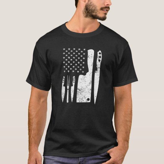 料理シェフギフトティーズChef Knife Patriotic 4th Tシャツ (正面)