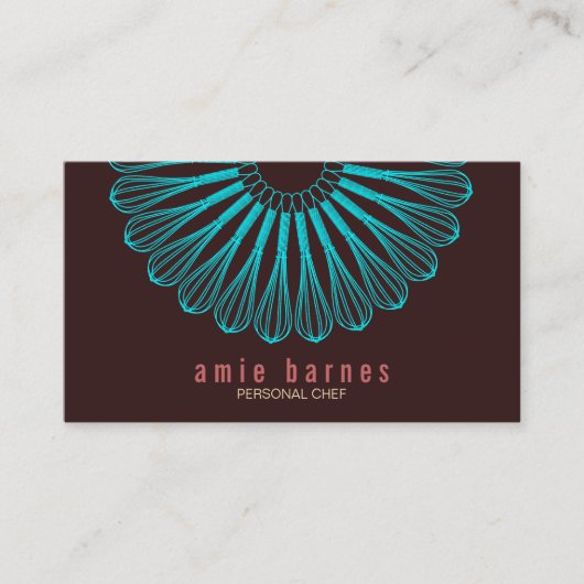 料理シェフブルーウィスクロゴブラウンビジネスカード 名刺 (正面)