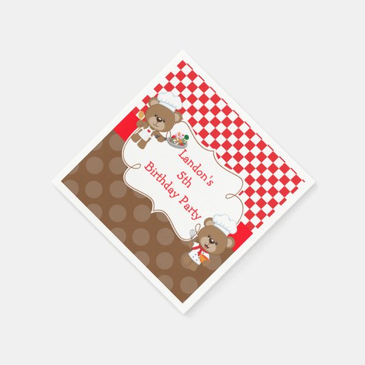 料理シェフベアバースデーパーティー スタンダードカクテルナプキン (角)