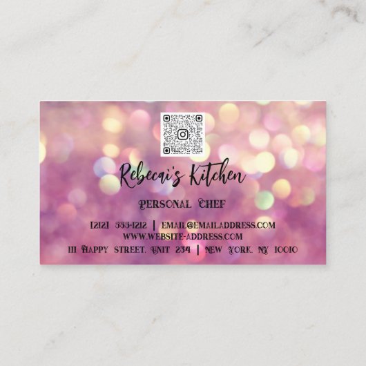 料理シェフレストランケータリングロゴQRコードピンク 名刺 (裏面)
