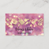 料理シェフレストランケータリングロゴQRコードピンク 名刺 (正面)