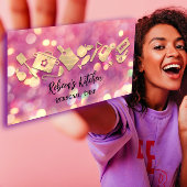 料理シェフレストランケータリングロゴQRコードピンク 名刺