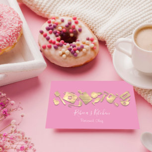 料理シェフレストランケータリングロゴQRピンキー 名刺