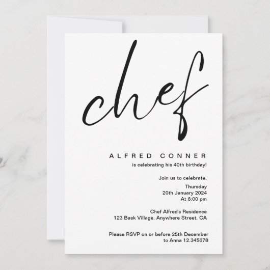 料理シェフ招待状誕生日招待状 招待状 (正面)