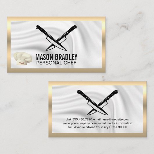 料理ハットメタリック |クロスしたナイフ 名刺 (正面/裏面)