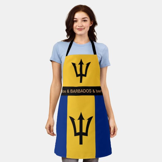 料理バルバドス&バルバドス国旗シェフスキッチン エプロン (着用した状態)