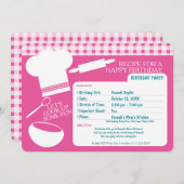 料理バースデーパーティーレシピピンク 招待状 (正面/裏面)